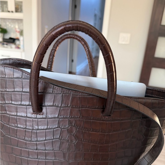 Like new Little Liffner Open Tulip Tote Large Brown Walnut Croc Embossed Handbag
